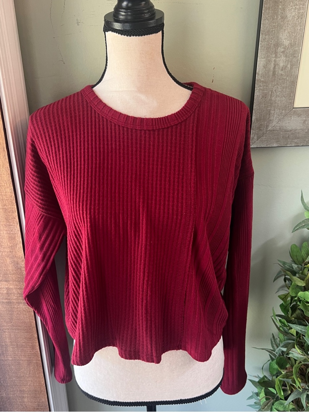wild fable Ribbed Crewneck Top - Burgundy Red